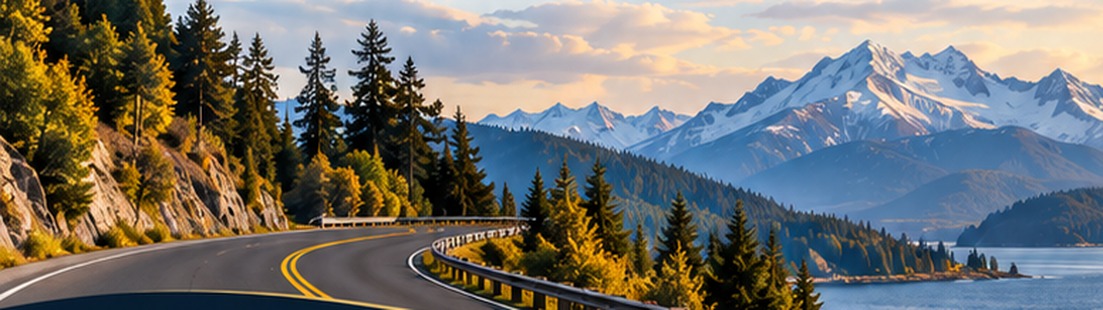 Winding Washington highway beside mountains